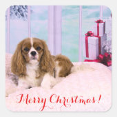 Kerstmis Cavalier King Charles Met Cadeaus Vierkante Sticker (Voorkant)
