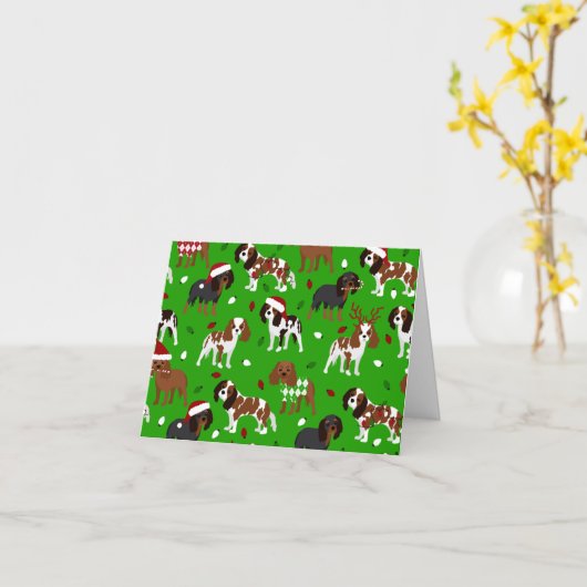 Kerstmis Cavalier King Charles Spaniel Kaart (Gele Bloem)