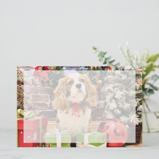 Kerstmis - Cavalier King Charles Spaniel Maverick Briefpapier (Staand voorkant)