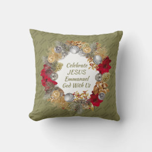 Kerstmis CELEBRATE JESUS Olive Green Kussen