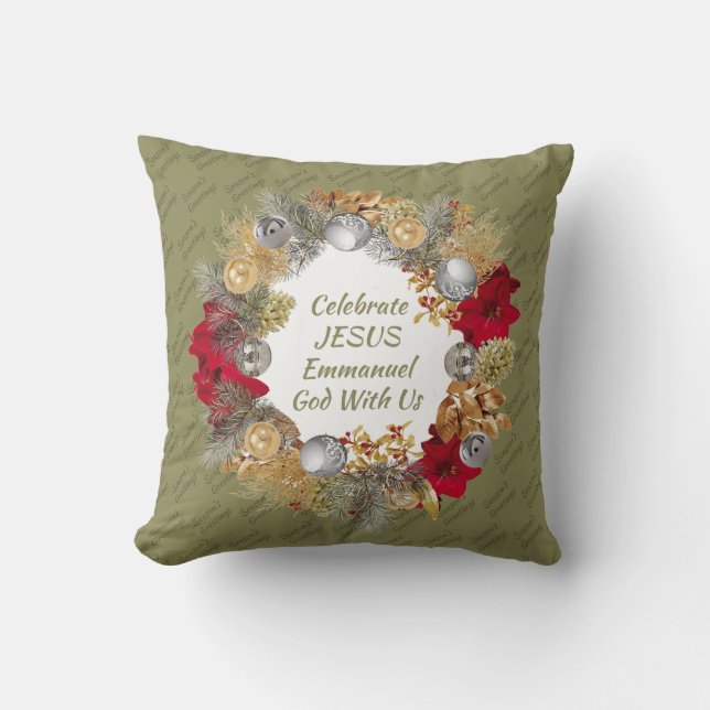 Kerstmis | CELEBRATE JESUS Olive Green Kussen (Voorkant)