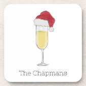 Kerstmis Champagne Feestelijke Kerstman Hoed Bier Onderzetter (Voorkant)