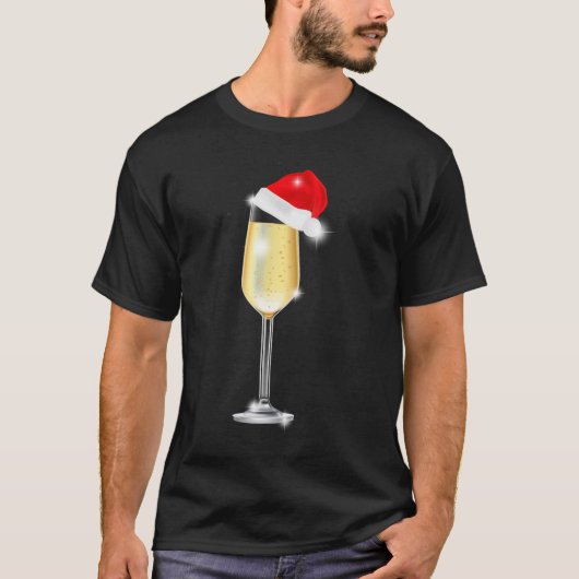 Kerstmis, Champagne Glass Santa Hat Drink T-shirt (Voorkant)