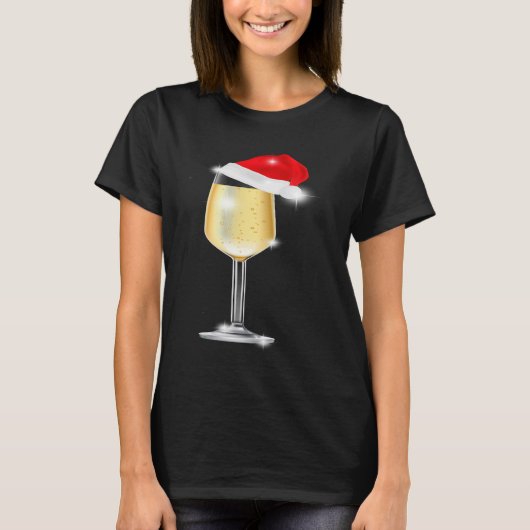 Kerstmis, Champagne Glass Santa Hat Drink T-shirt (Voorkant)