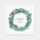 Kerstmis Cheer Turquoise Wreath Servet (Voorkant)