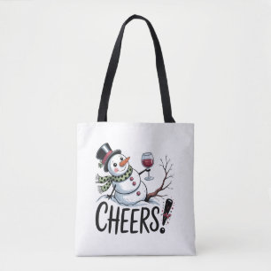 Kerstmis Cheers Sneeuwman Keuken Wijn Keuken Tote Bag