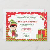 Kerstmis Chevron Girl Elf Birthday Uitnodiging (Voorkant)