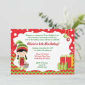 Kerstmis Chevron Girl Elf Birthday Uitnodiging (Staand voorkant)