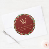 Kerstmis Chevron Pattern Red Green Gold Address Ronde Sticker (Envelop)