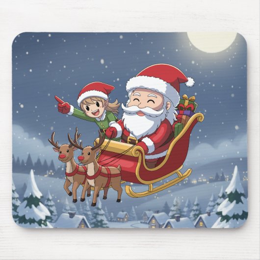 Kerstmis Chibi Kerstman en Elf Muismat (Voorkant)