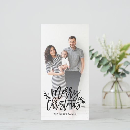 Kerstmis Chic Hand Lettered Foto Feestdagenkaart (Staand voorkant)