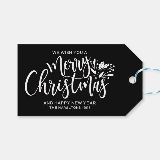 Kerstmis Chic Script Lettering Zwart Cadeaulabel (Voorkant (Horizontaal))