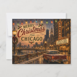 Kerstmis Chicago Silhouet Kerstgroeten Feestdagenkaart