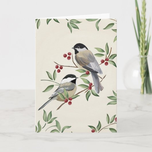 Kerstmis Chickadee Feestdagen Kaart (Voorkant)
