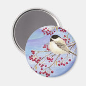 Kerstmis Chickadee Magnet (Voorkant / Achterkant)
