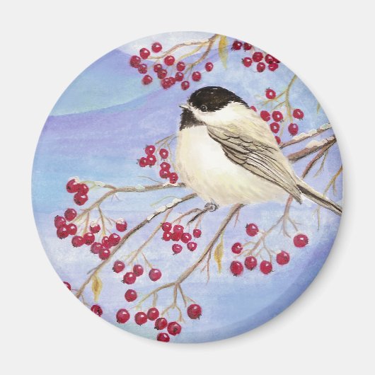 Kerstmis Chickadee Magnet (Voorkant)