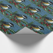 Kerstmis: Chickadee, Pine Branch, Sneeuw: Kunst Cadeaupapier (Hoek)