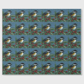 Kerstmis: Chickadee, Pine Branch, Sneeuw: Kunst Cadeaupapier (Vlak)