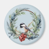Kerstmis Chickadee Vogel in kranskunst Magneet (Voorkant)