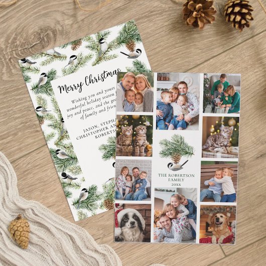 Kerstmis Chickadees Familie 10 Fotocollage Feestdagenkaart
