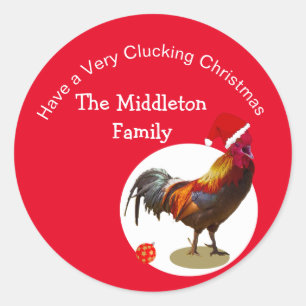 Kerstmis - Chicken Rooster Greeting Yellow Ronde Sticker