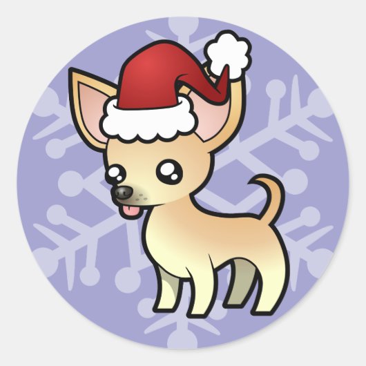 Kerstmis Chihuahua (gladde jas) Ronde Sticker (Voorkant)
