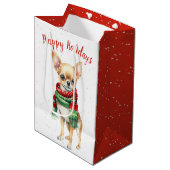 Kerstmis Chihuahua in sneeuwvlokken Medium Cadeauzakje (Voorkant Gekanteld)