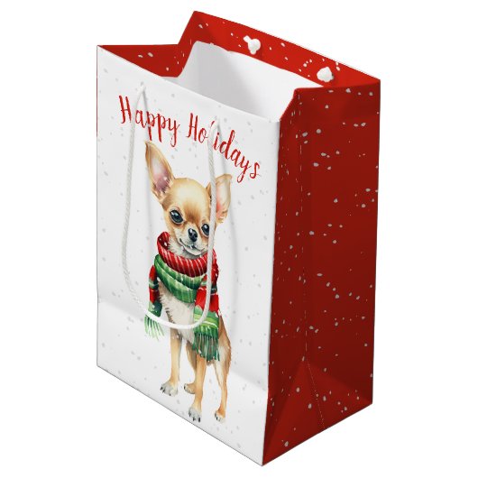 Kerstmis Chihuahua in sneeuwvlokken Medium Cadeauzakje (Voorkant Gekanteld)