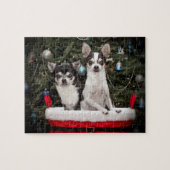 Kerstmis Chihuahua is in een rode mand Legpuzzel (Horizontaal)