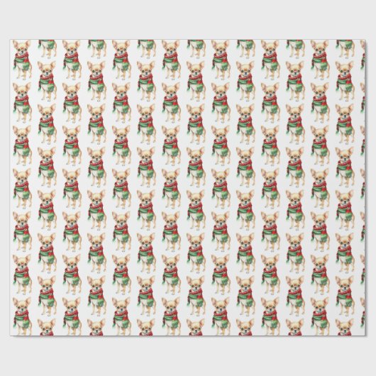 Kerstmis Chihuahua met wintersjaal Cadeaupapier (Vlak)
