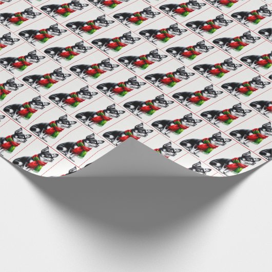 Kerstmis Chihuahua met wintersjaal Cadeaupapier (Hoek)