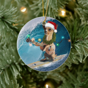 Kerstmis Chihuahua Surfing Keramisch Ornament
