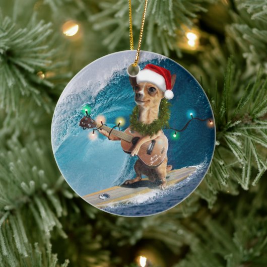 Kerstmis Chihuahua Surfing Keramisch Ornament (Boom)