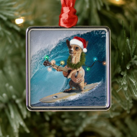 Kerstmis Chihuahua Surfing Metalen Ornament (Boom)