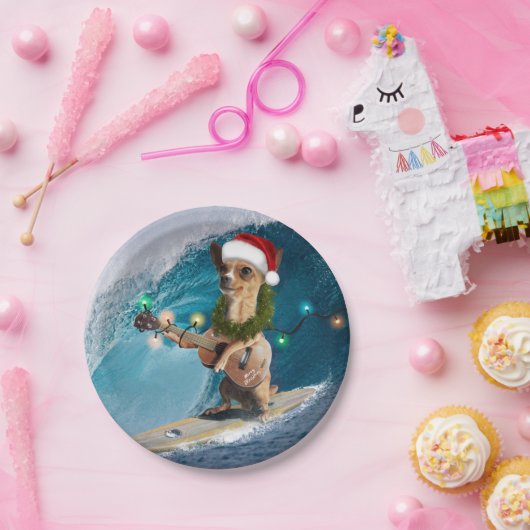 Kerstmis Chihuahua Surfing Papieren Bordje (Feest)