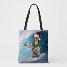 Kerstmis Chihuahua Surfing Tote Bag