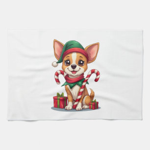Kerstmis Chihuahua Vrolijkheid Theedoek