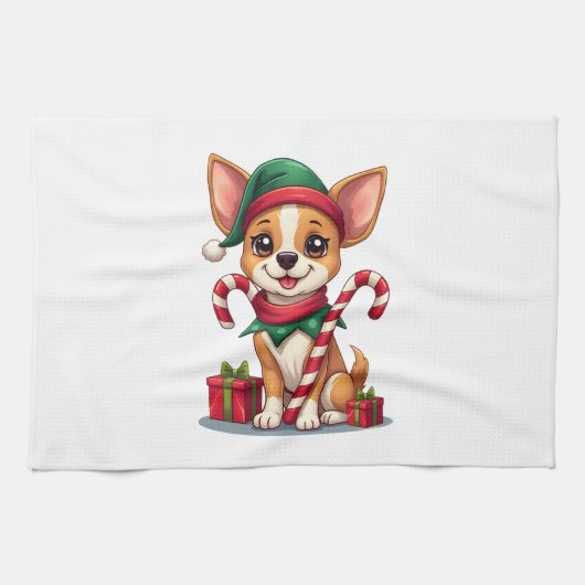 Kerstmis Chihuahua Vrolijkheid Theedoek (Horizontaal)