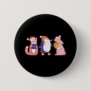 Kerstmis Chillen Dieren Ronde Button 5,7 Cm