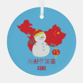 Kerstmis Chinese vlag Sneeuwman Glas Ornament (Achterkant)