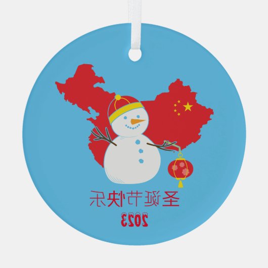 Kerstmis Chinese vlag Sneeuwman Glas Ornament (Achterkant)