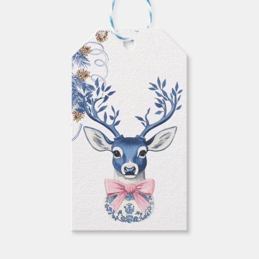 Kerstmis Chinoiserie Herten Cadeaulabel (Voorkant)
