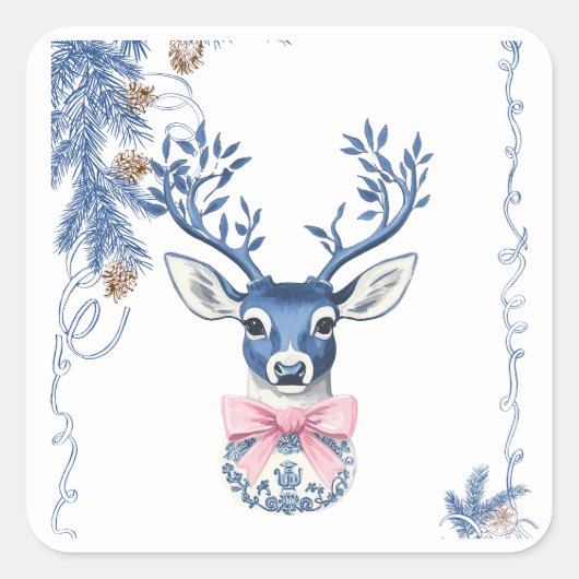 Kerstmis Chinoiserie Herten Vierkante Sticker (Voorkant)