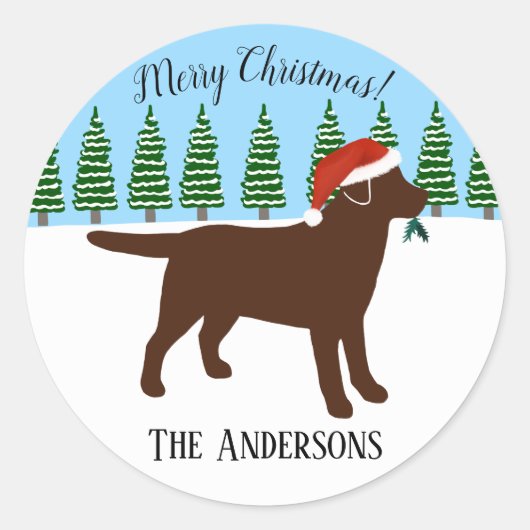 Kerstmis Chocolade Labrador Santa Hat Ronde Sticker (Voorkant)
