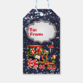 Kerstmis Choo Train Blue Faux Glitter Cadeaulabel (Voorkant)