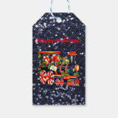 Kerstmis Choo Train Blue Faux Glitter Cadeaulabel (Achterkant)