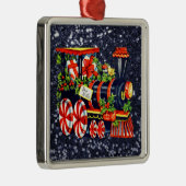 Kerstmis Choo Train Blue Faux Glitter Metalen Ornament (Rechts)
