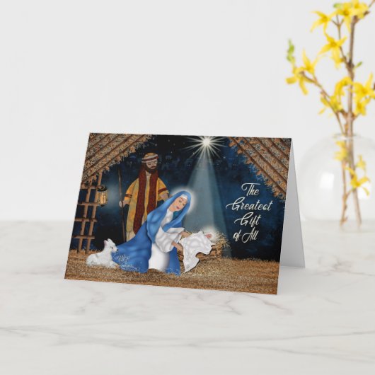 Kerstmis, Christelijk, Manger Scene, Mary, Joseph Kaart (Gele Bloem)