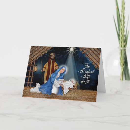 Kerstmis, Christelijk, Manger Scene, Mary, Joseph Kaart (Voorkant)