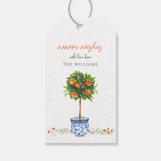 Kerstmis Citrus Botanische Bloemen Cadeaulabel